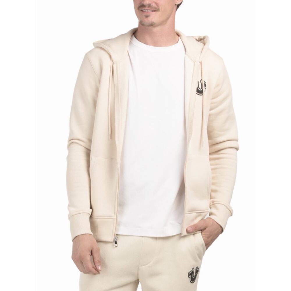 True Religion Men 2 PC Sweatsuit Ivory Size Large Fleece Tracksuit Gift Set NWT